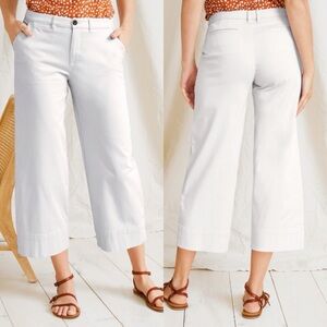 NWT Garnet Hill White Cropped Wide-Leg Chinos Pants Pima Cotton Plus Size 16